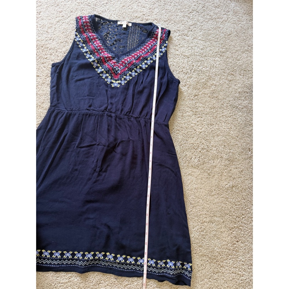 Skies Are Blue Navy Blue Embroidered‎ Lace Back Sleeveless Mini Dress Size L - Picture 7 of 7